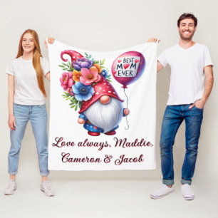 Charming Mother's Day Gnome Personalized Best Mom Fleece Blanket