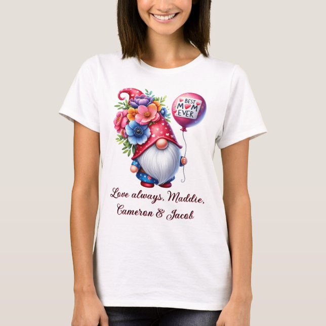 Charming Mother's Day Gnome Personalized Best Mom T-Shirt (Front)