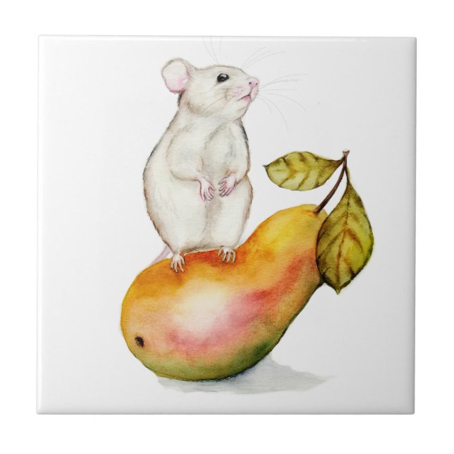 Charming Mouse on a Pear Tile (Front)