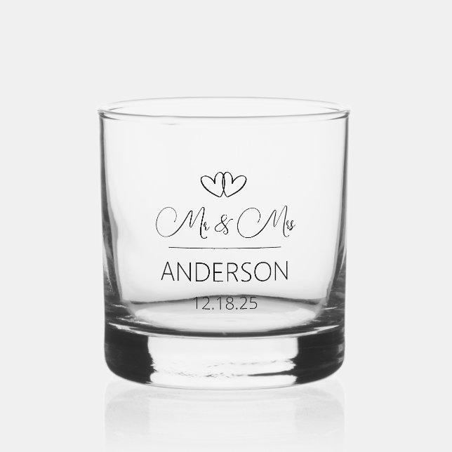 Charming Mr and Mrs Custom Names Wedding Favour Whiskey Glass (Front)