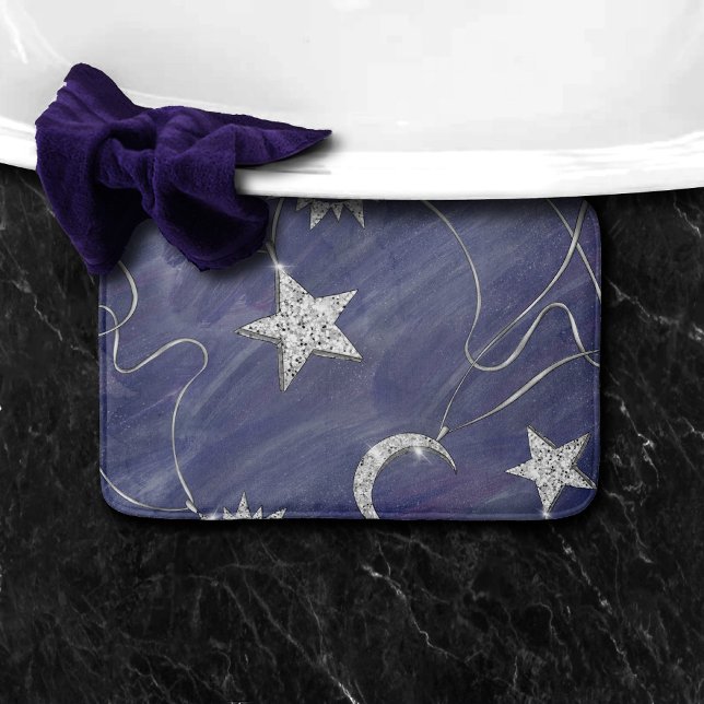 Charming Mystique | Silver Moon Stars Sun Amulet Bath Mat (Creator Uploaded)