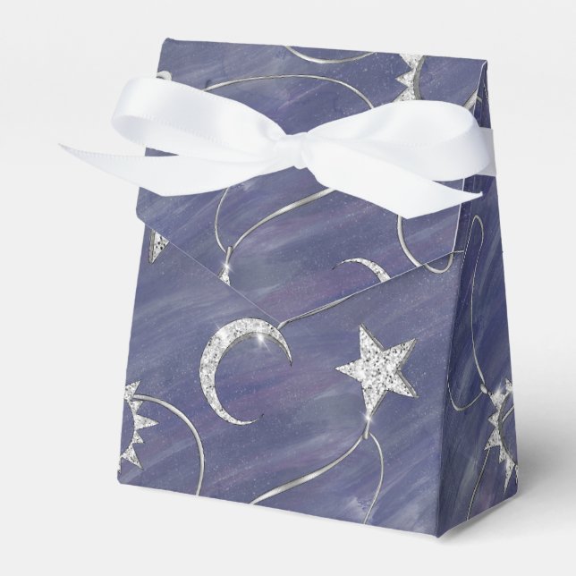 Charming Mystique | Silver Moon Stars Sun Amulet Favor Box (Front Side)