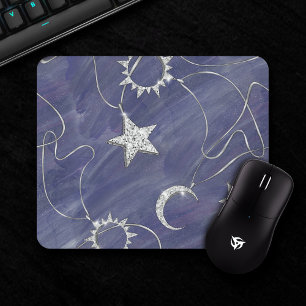 Charming Mystique   Silver Moon Stars Sun Amulet Mouse Pad