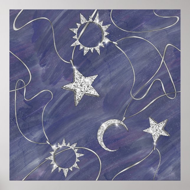 Charming Mystique | Silver Moon Stars Sun Amulet Poster (Front)