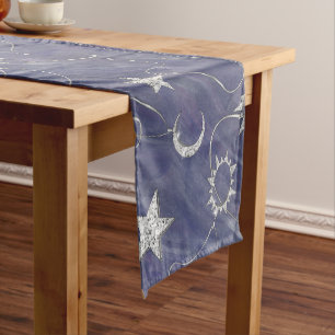 Charming Mystique Silver Moon Stars Sun Amulet Short Table Runner