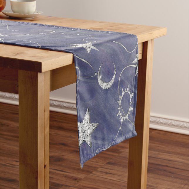 Charming Mystique | Silver Moon Stars Sun Amulet Short Table Runner (In Situ)