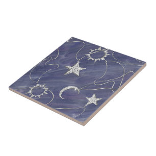 Charming Mystique Silver Moon Stars Sun Amulet Tile