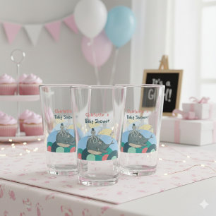 Charming Nautical Whale Octopus Pink Baby Shower Glass