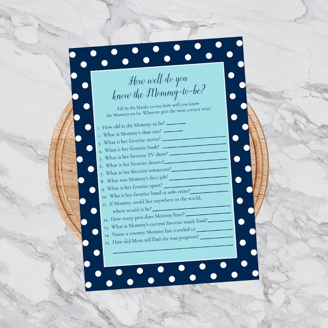 Charming Navy Blue Bow Who Knows Mom Best Game Invitation (Creator Uploaded)
