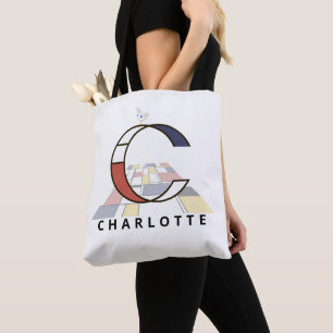 Charming Neoplasticism Style Monogram. Letter C Tote Bag