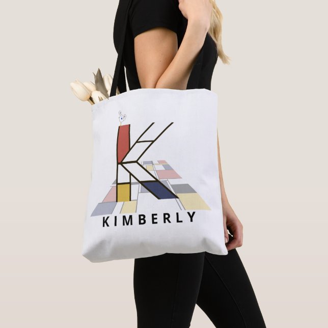 Charming Neoplasticism Style Monogram. Letter K Tote Bag (Close Up)