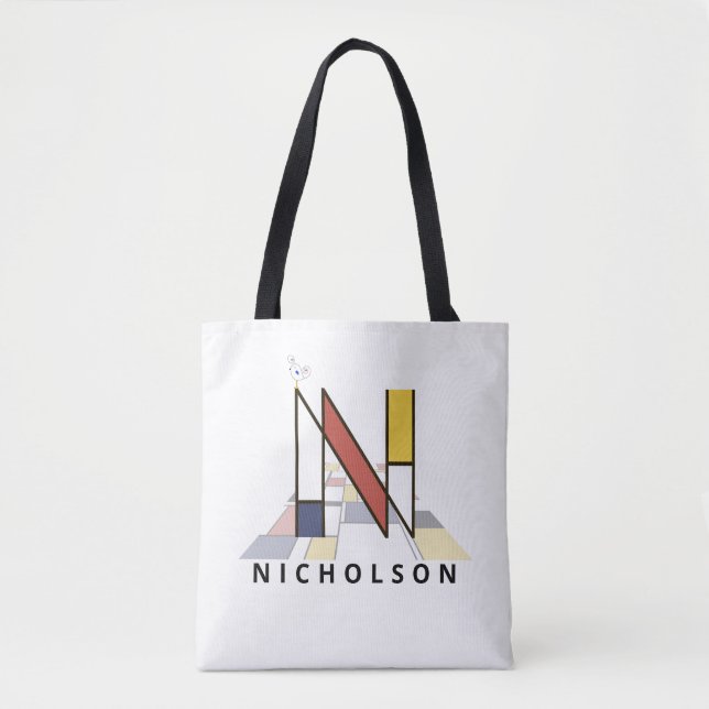 Charming Neoplasticism Style Monogram. Letter N Tote Bag (Front)