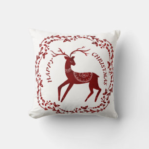 Charming Nordic inspired Christmas reindeer. Edit Throw Pillow