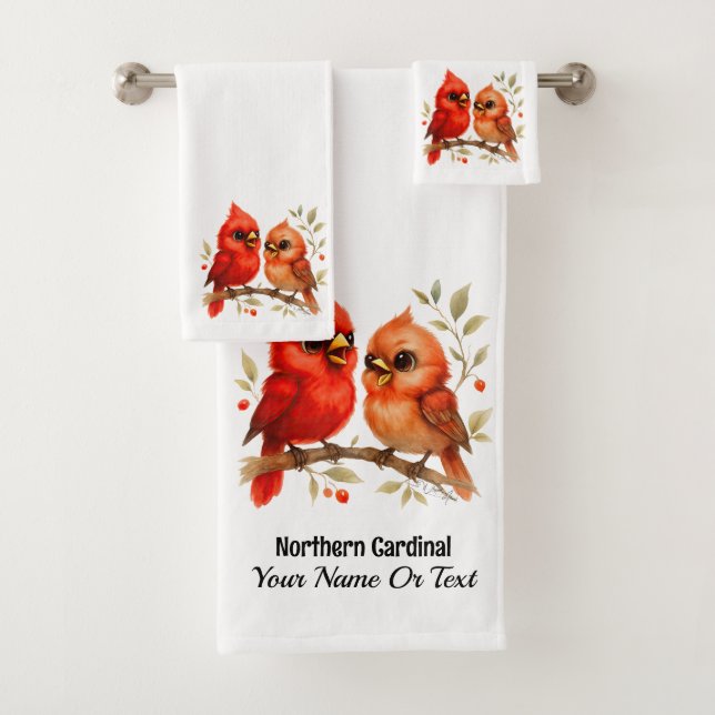 Charming Northern Cardinal  Bath Towel Set (Insitu)