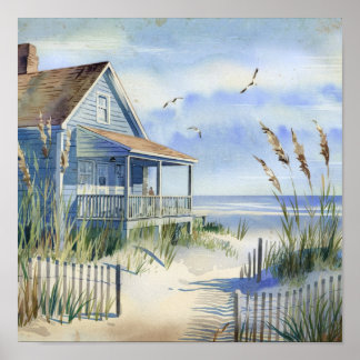 Charming Old Art Beach Cottage Poster