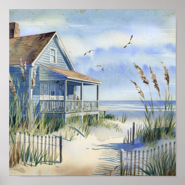 Charming Old Art Beach Cottage Poster (Front)