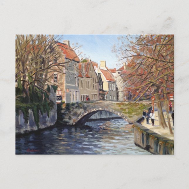 Charming Old Bridge Over Canal in Scenic Bruges  Postcard (Front)