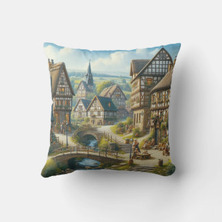 Charming Old Village with Bridges and Church Outdoor Pillow