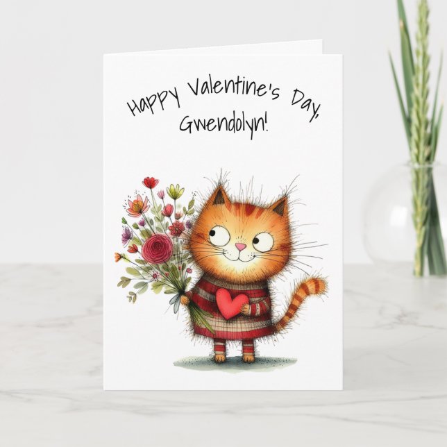 Charming Orange Kitty Cat Happy Valentine's Day Card (Front)