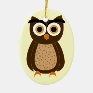 Charming Owl Illustration Ceramic Ornament