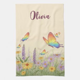 Charming Pastel Butterfly Meadow Kitchen Towel