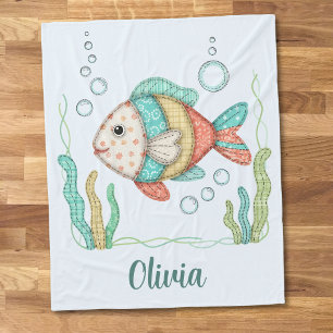 Charming Patchwork Fish Fleece Blanket