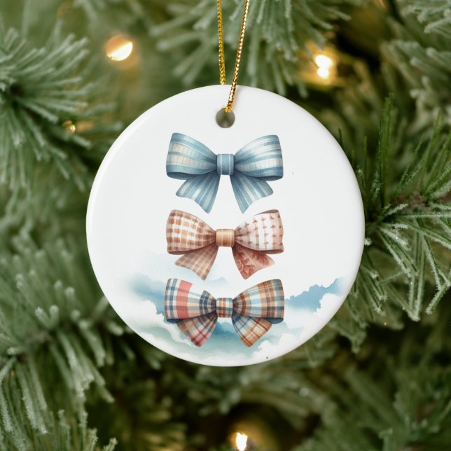 Charming Patterned Bow Stack Ceramic Ornament (Tree)