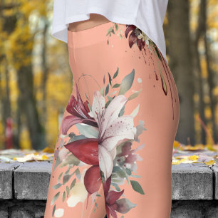 Charming Peach Pink Floral Bouquets Pattern Leggings