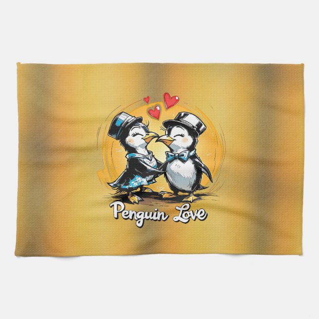 Charming Penguin Couple Kitchen Towel (Horizontal)