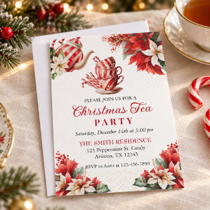 Charming Peppermint Christmas Cups Tea Party Holiday Card