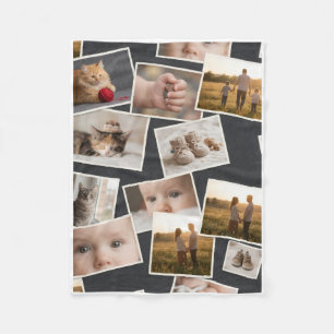 Charming Pet And Cat Photo Collage Grid Fleece Bla Blanket