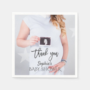 Charming Photo Baby Shower Handwriting Thank you Napkin