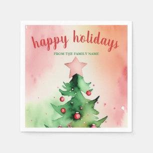 Charming Pine Tree & Red Ornaments Holiday Napkin