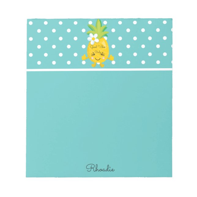 Charming Pineapple Blue and White Polka dots Notepad (Front)
