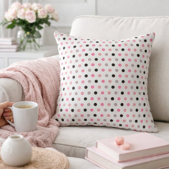 Charming Pink and Grey Polka Dots Throw Pillow (Creator Uploaded)