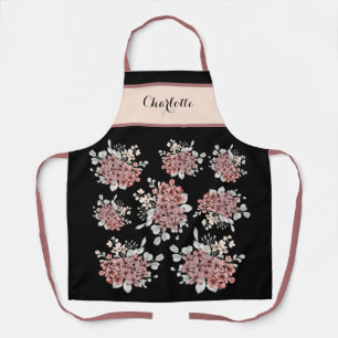 Charming Pink & Black Floral Bouquet Apron