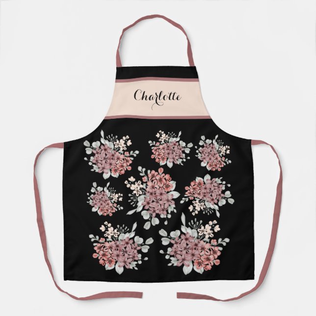 Charming Pink & Black Floral Bouquet Apron (Front)
