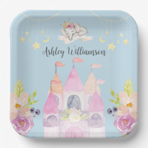 Charming Pink Castle Princess Girl  Baby Shower Paper Plate