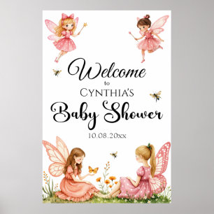 Charming Pink Fairies Woodland Baby Shower Welcome Poster