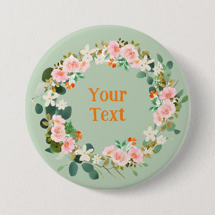 Charming Pink Flower Wreath Lapel Statement 3 Inch Round Button