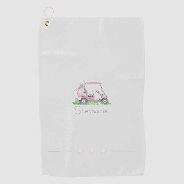 Charming Pink Golf Cart Personalized Golf Towel (Front)