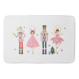 Charming Pink Nutcracker Holiday Christmas Bath Mat