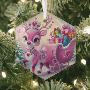 Charming Pink Reindeer Christmas Ornament 