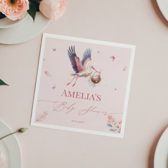 Charming Pink Stork Baby Shower Napkins (Creator Uploaded)