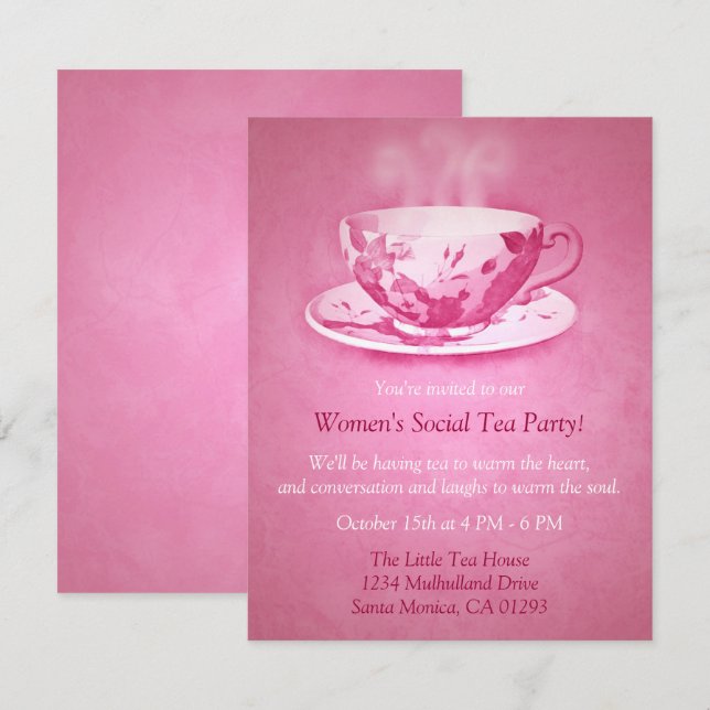 Charming Pink Tea Party Invitation (Front/Back)