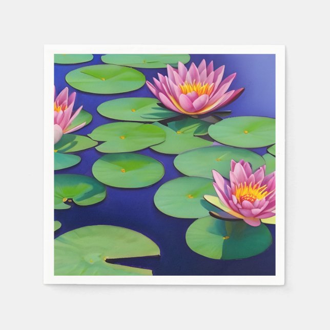 Charming Pink Water Lilies Napkin (Front)