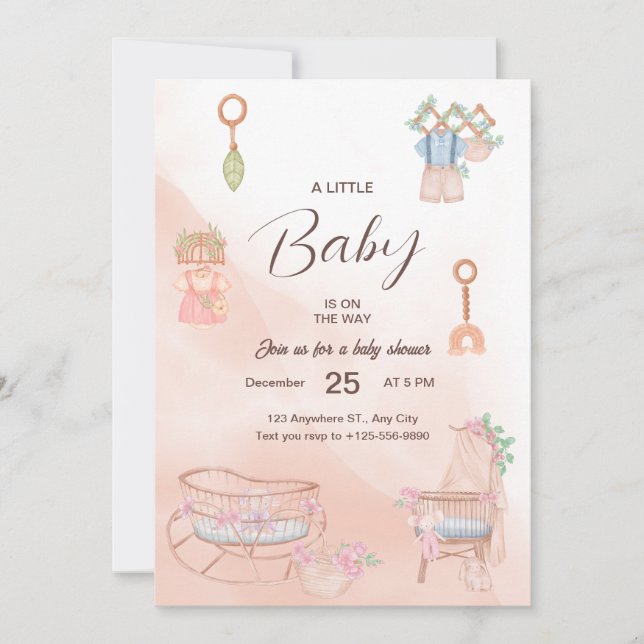 Charming Pink Watercolor Baby Shower Invitation (Front)