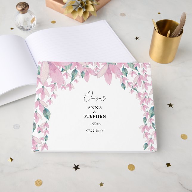 Charming Pink Wisteria Guest Book (Front Open)