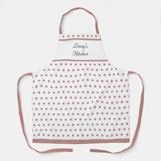 Charming Polka Dot Dusty Rose and White Apron (Front)