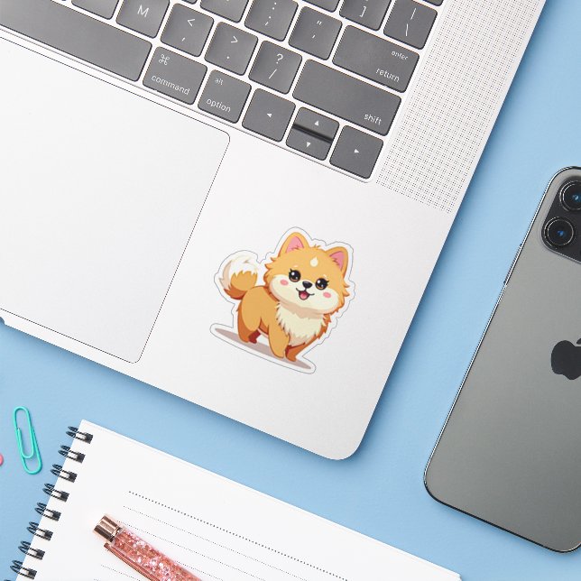 Charming Pomeranian, Whimsical Kawaii Flair, Small (Laptop w/ iPhone)
